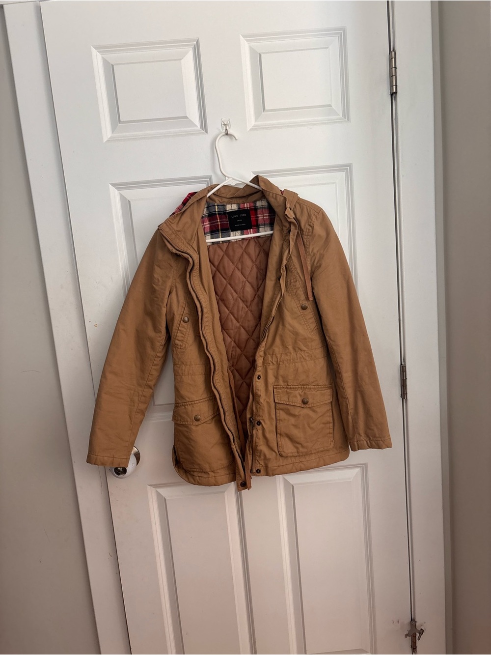 Tan Hooded lightweight jacket with Quilted Liner